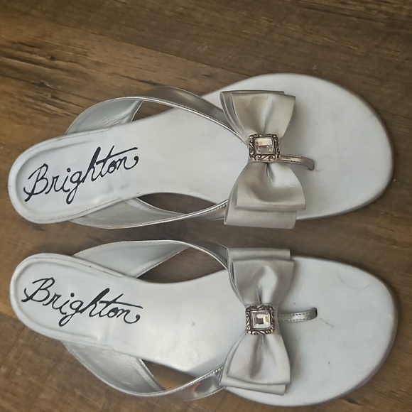 Brighton Shoes - Brighton Silver Bow Flip Flops 10